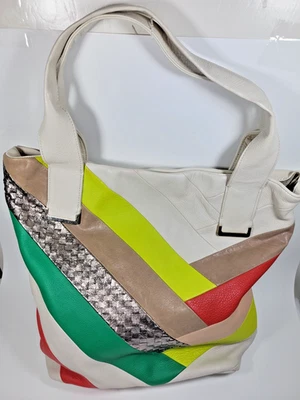 Bolso de mano Elliot Lucca grande multicolor seccional cuero chevron doble asa Foto 1 de 4