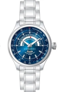 Cavadini Designer Aviator Watch Stainless Steel Blue Silver Calendar CV-1000 - Picture 1 of 3