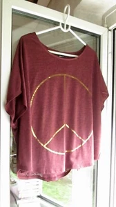 GINA TRICOT TUNIKA OVERISZE SHIRT BORDEAUX ROT KUPFER METALLIC PRINT M, 38 NEU - Bild 1 von 10