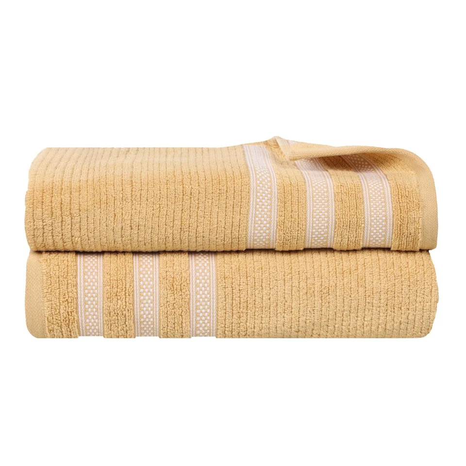 Juego de 2 sábanas de baño absorbentes de felpa con borde geométrico acanalado de algodón Zero Twist Foto 1 de 4