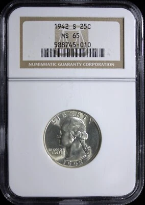 1942-S Washington Quarter Silver 25C NGC MS 65 (2431345) - Image 1 of 4