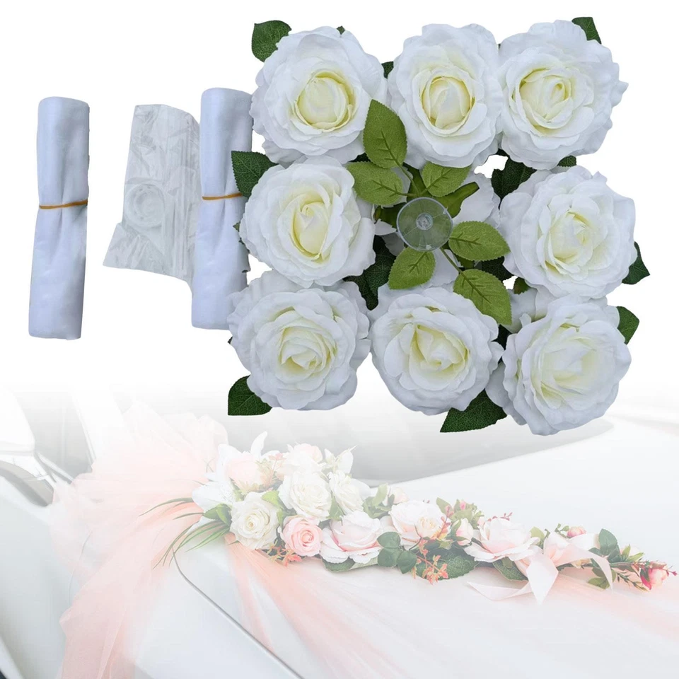 Adorno de flores delanteras de coche de boda cintas decoración de espejo adorno de coche nupcial Foto 1 de 1