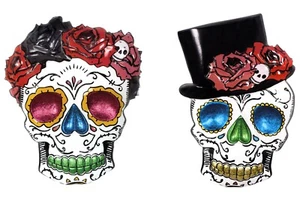 2 Stück Tag der Toten 3D Wanddekoration 66cm Halloween Deko La Catrina Grusel - Bild 1 von 5