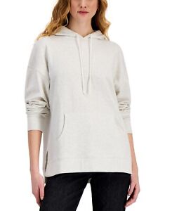 MSRP $38 Style & Co Womens Petite Heathered Oversized Hoodie White Size PLarge