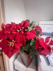 30" Fake Plants Large Artificial Poinsettia Plant Indoor tall Wooden 12"Hbase(DR - Picture 1 of 11
