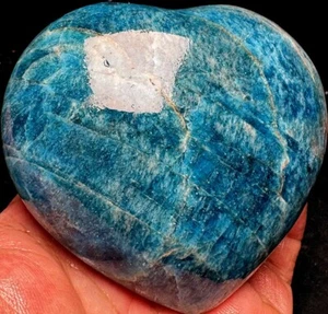 430g Natural Blue Sapphire Apatite Stone Quartz Crystal Polished heart  s804 - Picture 1 of 8