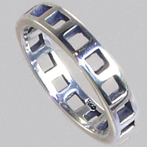 BALI DESIGNER_SILVER SQ. CUTOUT BAND STACK RING__Sz-7_925 STERLING SILVER - Picture 1 of 12