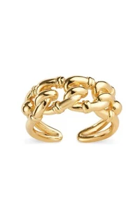 Thick Gold Statement Link Chain Ring, Chunky Stacking Paper Clip Large Gold Band - Picture 1 of 4