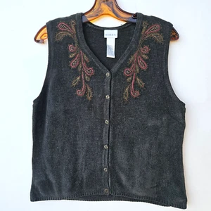 Koret Embroidered Knit Vest Olive Green Size Small - Picture 1 of 6