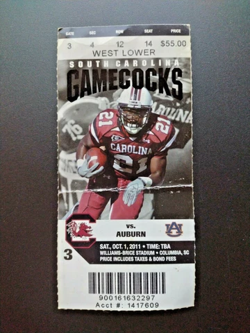 2011 SC Gamecocks vs Auburn Used Football Ticket  GARCIAS LAST GAME Cover