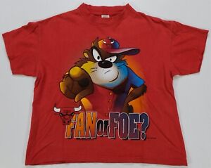 Rare VTG Chicago Bulls Taz Friend or Foe Looney Tunes 1995 T Shirt 90s Youth 8