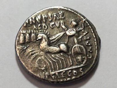 Ancient Roman Victory Republic 58 BC AR Denarius silver coin Chariot Camel m10 - Image 1 of 2