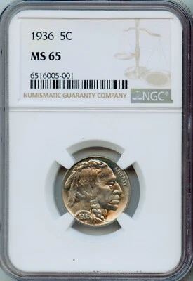 NGC - Buffalo Nickel - 5c - 1936 - MS-65 - Image 1 of 2