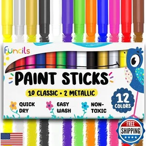 Funcils 12 Tempera Paint Sticks for Kids and Toddlers - Quick Dry, Non-Toxic - Afbeelding 1 van 5