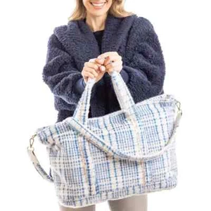KATYDID BLAU HOUNDSTOOTH KUNSTFELL WEEKENDER TASCHE TASCHE - EIN PERFEKTES ZUBEHÖR - NEU - Bild 1 von 1