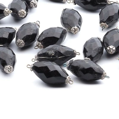 Lote (23) cuentas de vidrio conector ovalado negro checo victoriano antiguo grandes 26 mm Foto 1 de 4