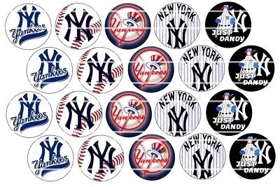 HHTDESIGNS Bottle Cap Images (25mm) 1" ~ Precut ~ Baseball Yankees Inspired