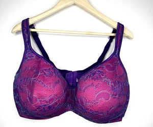 CACIQUE Full Coverage Lace Unlined Underwire Pink Purple Lace Bra SIZE 44H - Picture 1 of 8