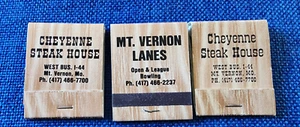 Matchbook Lot of 3 - Mount Vernon Lanes, Cheyenne Steakhouse Missouri MO - Picture 1 of 5