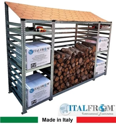 Legnaia Modulare in Acciaio Zincato Autoportante - con 6 Ripiani Portaoggetti IT - Immagine 1 di 4