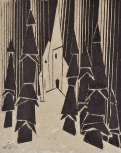 Forest Church II – Lyonel Feininger 1930 Woodcut Art Print Bauhaus Expressionism - Picture 1 of 2