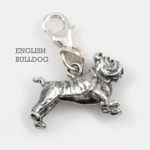 English Bulldog Charm 3D Solid Sterling Silver Perfect for a Bracelet Dog Collar - Picture 1 of 2