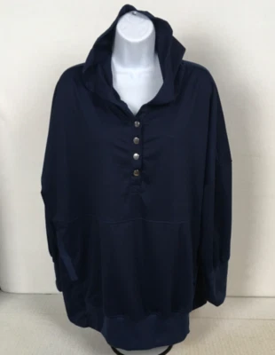 Sudadera con Capucha Mujer Talla XL Azul Marino Mangas Largas Canguro Bolsillo 4 Broches a Presión en el Escote Foto 1 de 4