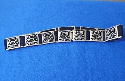 VTG Chicos Womens Belt Stretch Black Rectangle  Pewter Tone Metal  BOHO 90s - Image 1 of 4