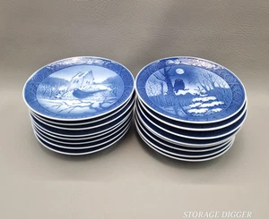 Vintage Royal Copenhagen blaue Weihnachtsteller 16 Stück Dänemark Porzellan 1966-1981 - Bild 1 von 8