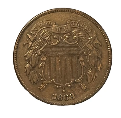 1868 Two cent , strong EF near AU , Better date - Image 1 of 4