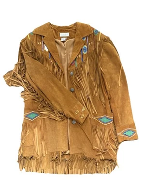 Chaqueta Lew Magram Western Mujer S Marrón Gamuza Cuero Bordado Flecos Azteca Foto 1 de 4