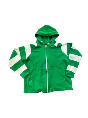 Sudadera con capucha vintage Speedo blanca ciervo verde y blanca a rayas manga raglán cremallera, M Foto 1 de 4