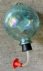 Hummingbird Feeder Blue And Clear Hand Blown Glass - Picture 1 of 3