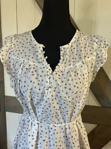 Motherhood Maternity Lightweight Bug Blouse Medium White Linen Rayon Tie - Picture 1 of 8