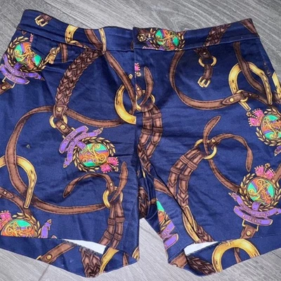 复古 Lauren Ralph Lauren 小号短裤海军蓝马术印花 尺寸 6P AOP — 第 1/4 张图片