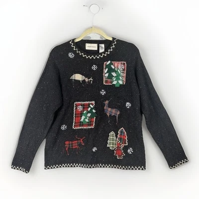 Suéter Vintage Navidad Mujer M Vacaciones Feo Cuentas Patchwork Retro Foto 1 de 4