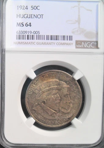 1924 Huguenot  50 C,  NGC   MS 64  , nice silver coin         # 1206 Cover