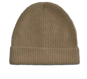 EVERLANE Brown-Tan Ribbed Knit Cashmere Beanie Hat O/S Women's Soft Luxury. - Picture 1 of 8