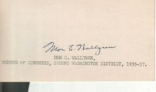 Monrad Wallgren Autographed Index Card Washington Politician D.61