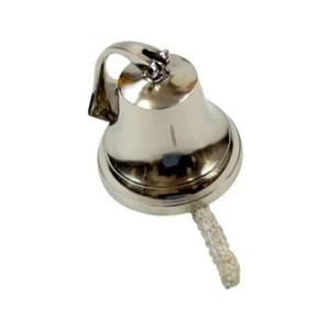 Handmade Ship Bell w/ Bracket & Rope Lanyard Silver Finish Nautical Wall Decor - Picture 1 of 3