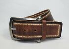 Levi's Vintage Two Tone Brown Genuine Leather Stitching Detail Belt Women Size M