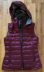 BERNARDO Goose Down maroon gray quilted hooded vest Small S - Picture 1 of 7