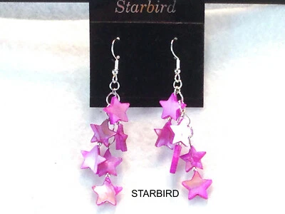 PENDIENTES COLGANTES ESTRELLA MADREPERLA ROSA AÑOS 80 VINTAGE Foto 1 de 4