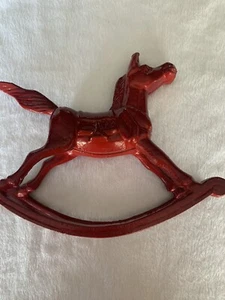 Vintage Cast Iron Rocking Horse Primitive Farmhouse Red Doorstop Toy 9 X 7 - Picture 1 of 8