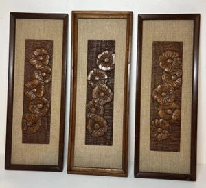 3 Holz geschnitzte Wandtafeln Dekor von Jack Ronsco 1976 passendes florales Design - Bild 1 von 10