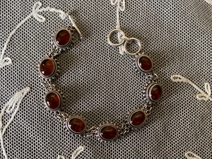 Artisan Crafted Sterling Silver & Amber Cabochon Toggle Bracelet Bali Indonesia - Picture 1 of 4