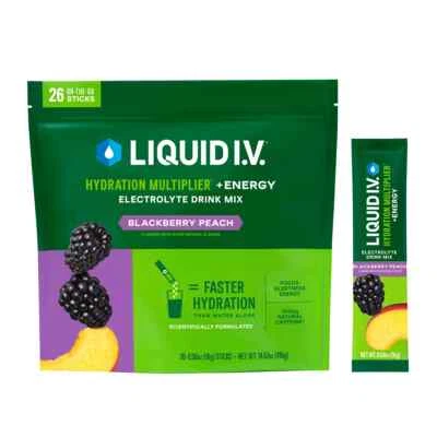 Liquid I.V. Energy Multiplier 黑莓桃子 26 个独立棒包 — 第 1/3 张图片