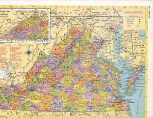 Mapa vintage del estado de Virginia 1953 / 9x12 ideal para arte de pared / 70+ años - Imagen 1 de 1