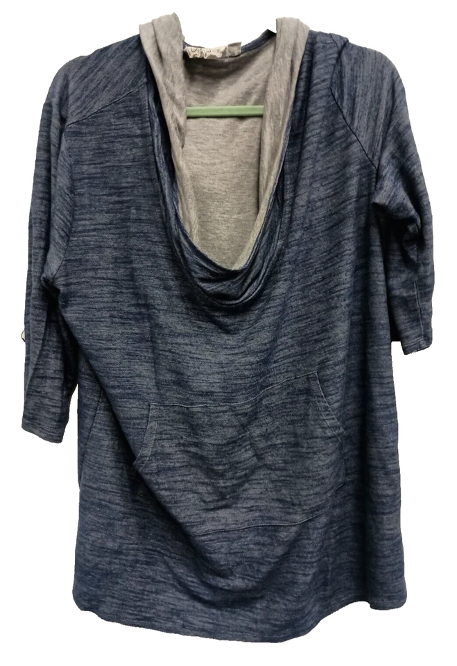 Green Drageon Womens Hooded Tunic Top XL Blue Heather Cowl Neck 3/4 Sleeve - Imagem 1 de 4