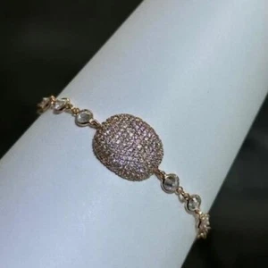 Rose Gold Sterling Silver Micro Pave White Sapphire Bean Halo Design Bracelet - Picture 1 of 11